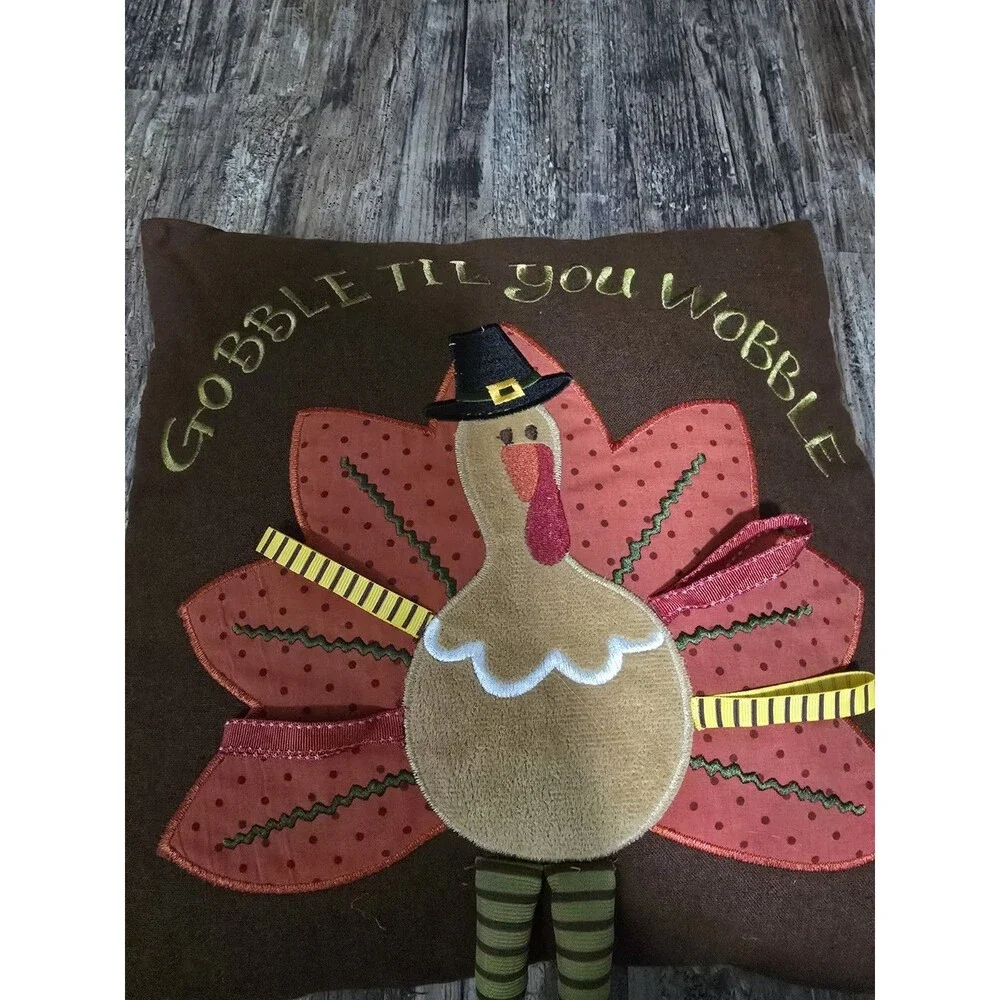 PIER 1  Turkey Gobble Til You Wobble THROW PILLOW Thanksgiving